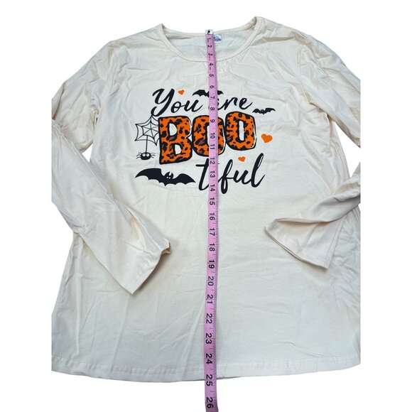 You Are Boo-Tiful Halloween Adult Small Beige & Black Long Sleeve 97% Cotton 3% - Picture 2 of 4
